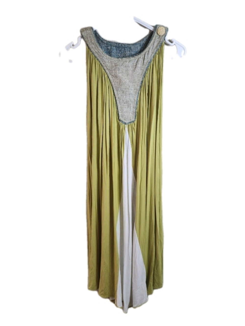 Olive Green Midi Dress with Contrast Yoke